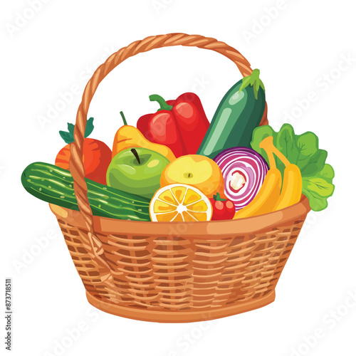 fresh vegetables and fruits in a basket vector