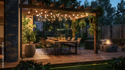 Cozy Outdoor Dining Area with Fire Pit