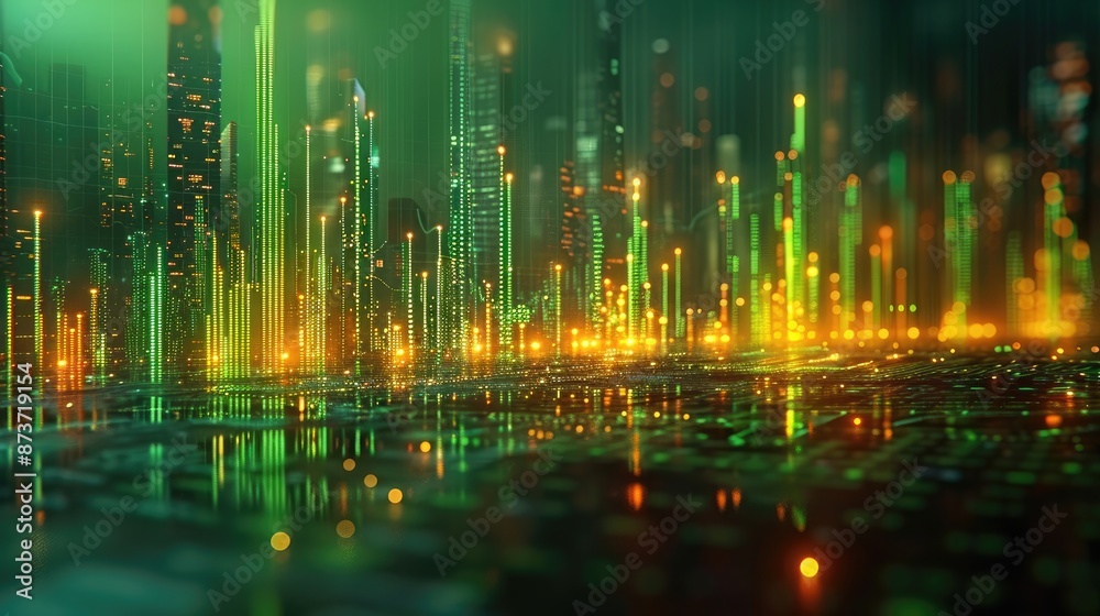 Fototapeta premium Green Investment Bar Charts: Positive Eco-Investing Stock Market Trends