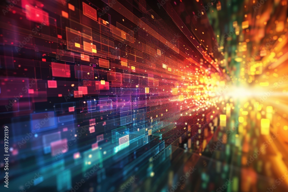 Fototapeta premium A colorful explosion of light and color with a red and blue center