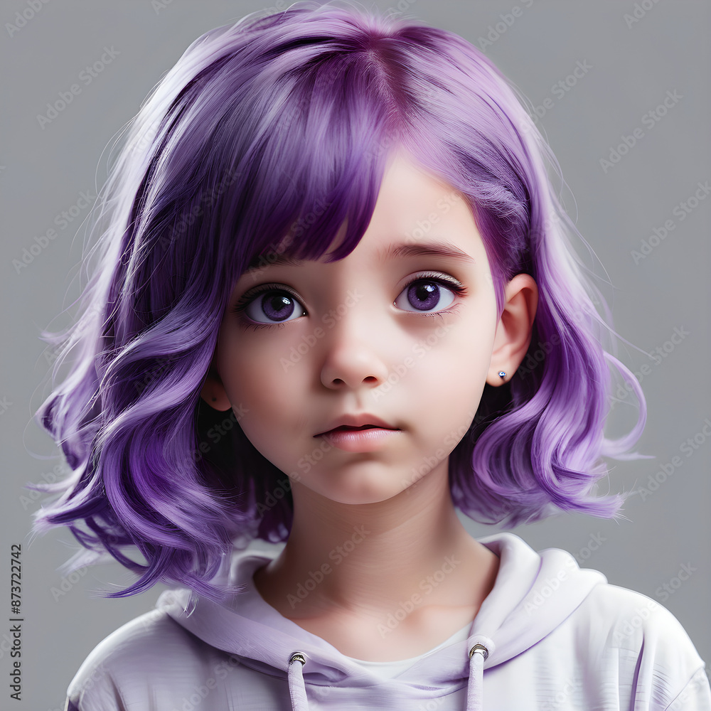 Niña con Pelo Morado y Sentimientos Triste Niña con Pelo Morado y Sentimientos Triste