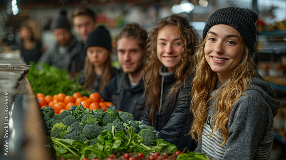 : A multicultural team of friends representing all ages, genders, and skill levels working together at a food bank.j : A multicultural team of friends representing all ages, genders, and skill levels working together at a food bank.j