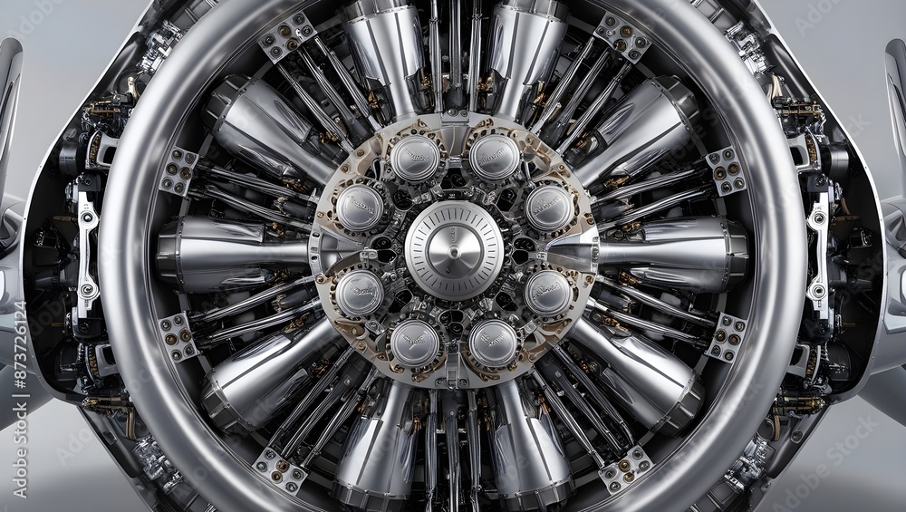 Fototapeta premium These images appear to be of intricately designed aircraft engines, showcasing their detailed and complex mechanical components.