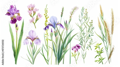 Watercolor Illustration of Various Flowers