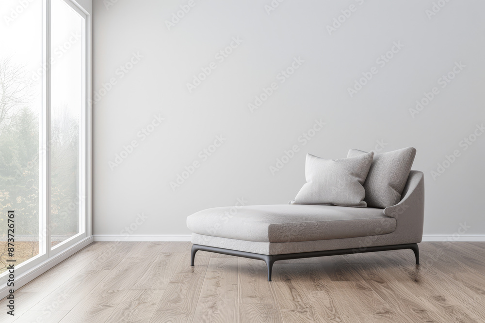 Contemporary and minimalist interiors designer composition with a stylish couch next to a large window in a living room area. Smart property indoors with minimal furniture and copy space. Contemporary and minimalist interiors designer composition with a stylish couch next to a large window in a living room area. Smart property indoors with minimal furniture and copy space.