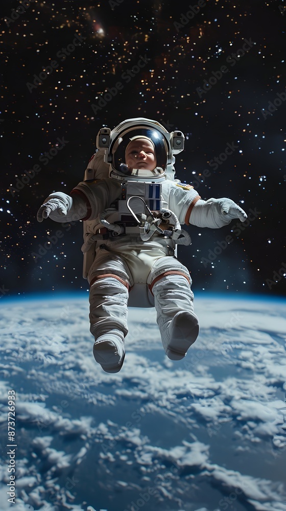 Fototapeta premium Astronaut Floating in Space With Earth and Cosmos in the Background