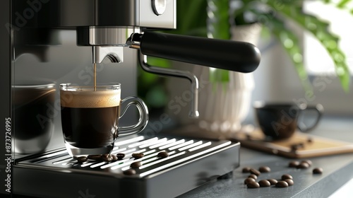 Espresso Machine Pouring Fresh Coffee