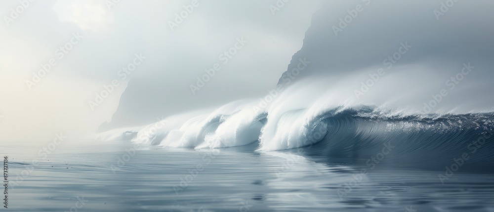 Majestic ocean waves crashing against a misty coast, capturing the raw power and serene beauty of nature. Majestic ocean waves crashing against a misty coast, capturing the raw power and serene beauty of nature.