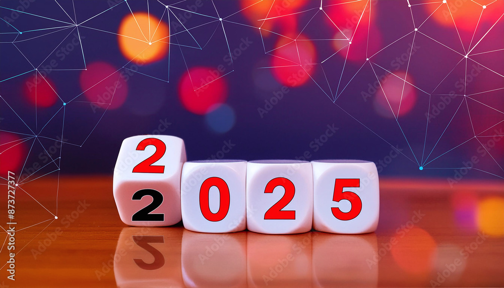 four white blocks showing the transition from 2024 to 2025, with the