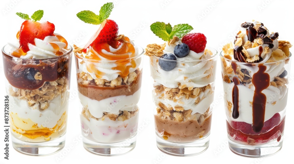 Four Delicious Dessert Parfaits with Fresh Fruit Four Delicious Dessert Parfaits with Fresh Fruit