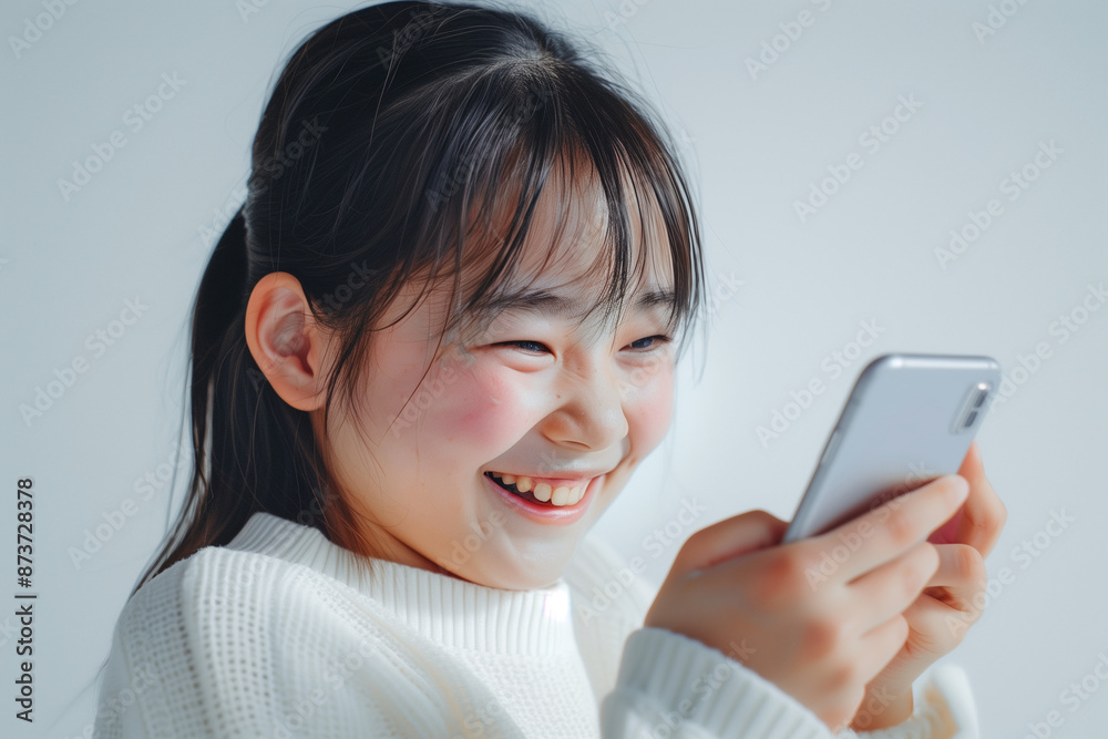 A little asian girl using smart phone A little asian girl using smart phone