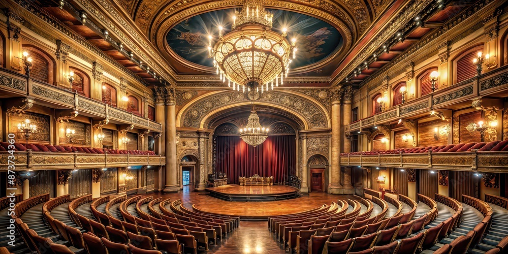Obraz premium Majestic vintage theater interior with a spotlighted stage