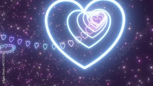 Light Purple Blue Bright Neon Glowing Heart Endless Tunnel In Space - 4K Seamless VJ Loop Motion Background Animation