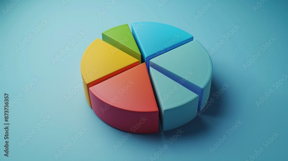 Obraz premium Simplistic clay 3D pie chart with different colors, financial analysis and market share visualization