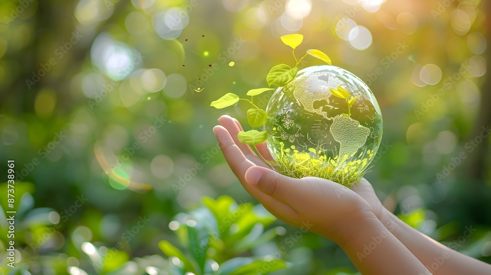 Child s Hands Holding a Glass Globe Symbolizing Sustainability and Environmental Protection
