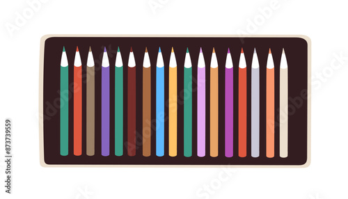 Colored pencils kit in case. Multicolored art supplies. Coloured drawing and ...