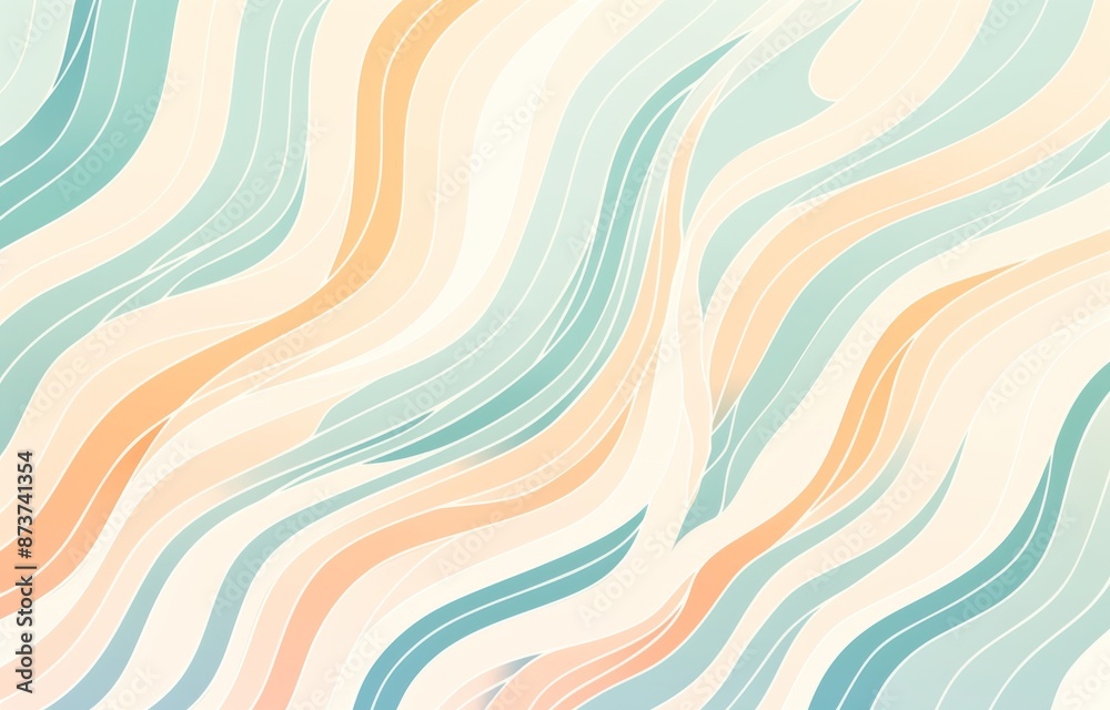 Soft Pastel Background with Wavy Lines in Shades of Peach, Blue, and Green, Creating an Abstract Beach Wave Pattern Soft Pastel Background with Wavy Lines in Shades of Peach, Blue, and Green, Creating an Abstract Beach Wave Pattern