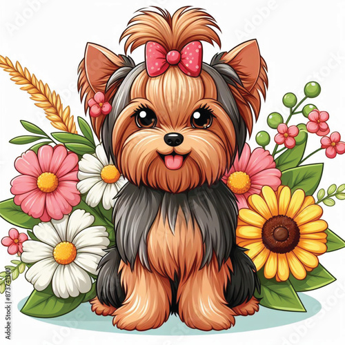 Cute Yorkie Vector Cartoon illustration
