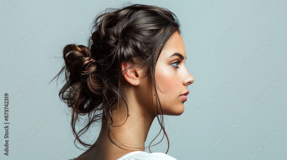 A person with a twisted halfup hairstyle, featuring twisted sections of hair pinned back while the rest flows freely A person with a twisted halfup hairstyle, featuring twisted sections of hair pinned back while the rest flows freely