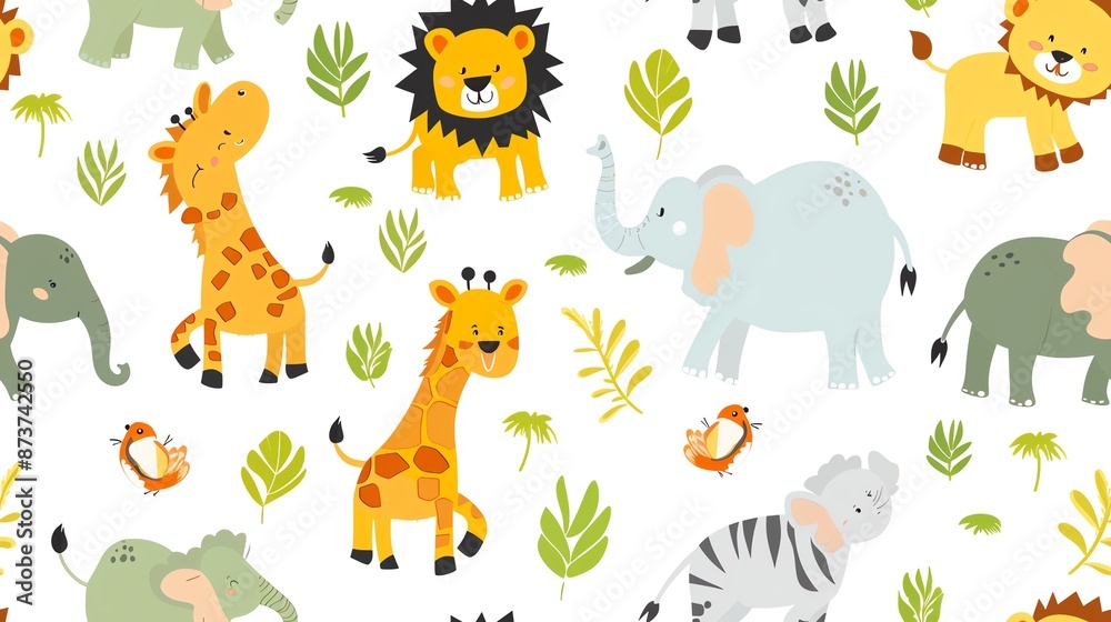 Design a seamless pattern of zoo animals like elephants, lions, and giraffes Design a seamless pattern of zoo animals like elephants, lions, and giraffes