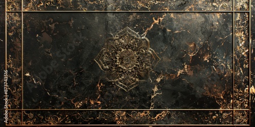 Baroque Classical Abstract Marble Framed Ceiling Art with Ornate Border. Luxury Lavish Decor Victorian Elements with Seamless Pattern Background Texture