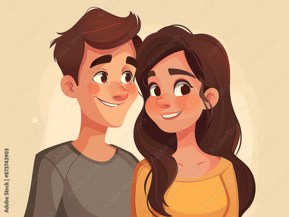 Junges Liebespaar im Comicstil, Verlobung Hochzeit Liebe