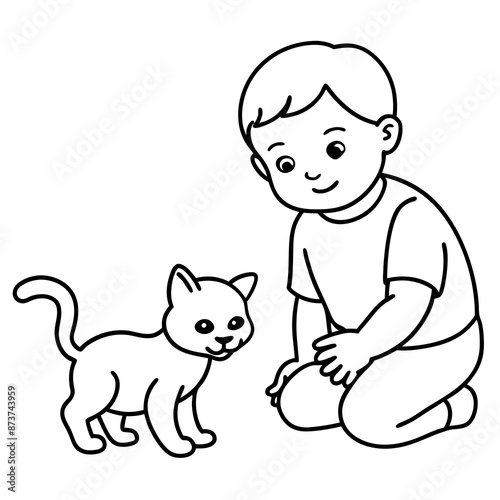 A baby plating with pet Cat line art Vector illustration bundle set. photo