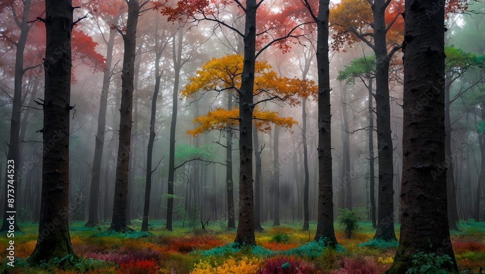 Fototapeta premium About a magical forest where each tree is a different color from a mystical paintbox ai_generated