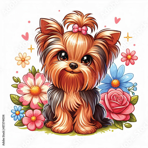 Cute Yorkie Vector Cartoon illustration