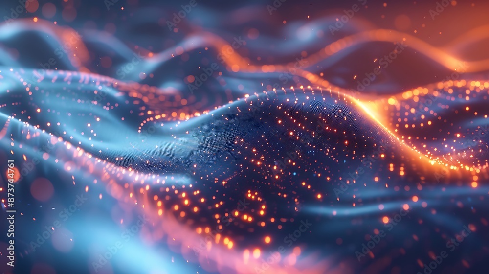 Abstract Orange and Blue Particles Flow in Waves with Bokeh Effect Abstract Orange and Blue Particles Flow in Waves with Bokeh Effect
