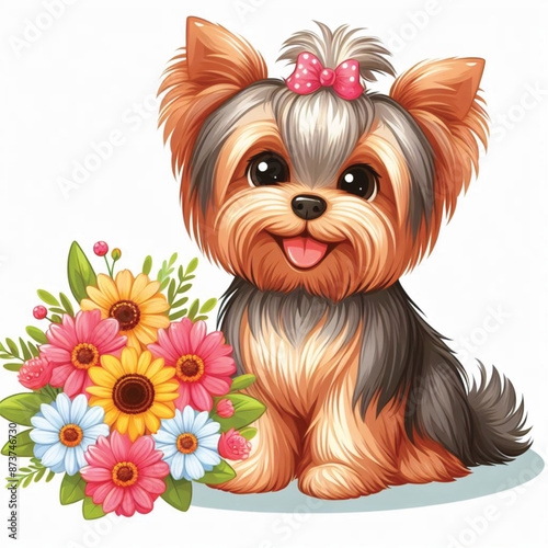 Cute Yorkie Vector Cartoon illustration