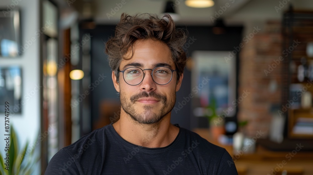 Obraz premium Portrait of handsome young man with eyeglasses looking at camera