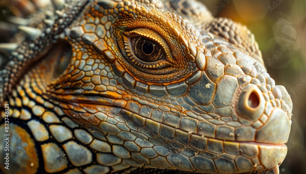 Fototapeta premium Close up of an iguana skin focusing on the texture and coloration