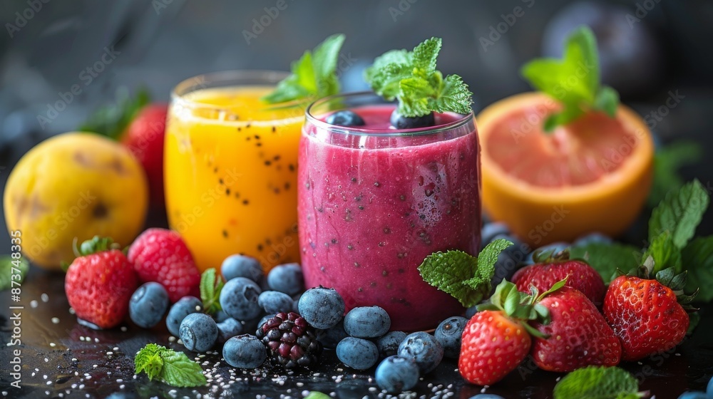 Fresh healthy fruit juice, drink. Vitamins, fitness drink, health food.	