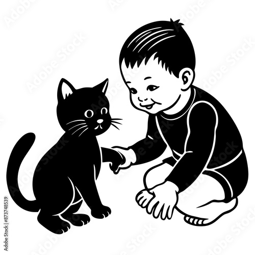 A baby plating with pet Cat Vector art illustration bundle set.