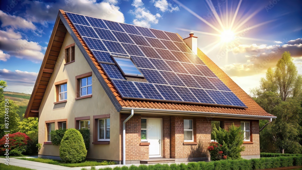 of a house with solar panels on the roof, solar, panels, roof, house, renewable energy, technology, eco-friendly of a house with solar panels on the roof, solar, panels, roof, house, renewable energy, technology, eco-friendly