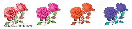 Classical handdrawn rose flower design elements.