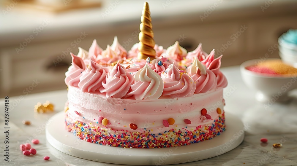 Unicorn Cake with Sprinkles and Golden Horn Unicorn Cake with Sprinkles and Golden Horn