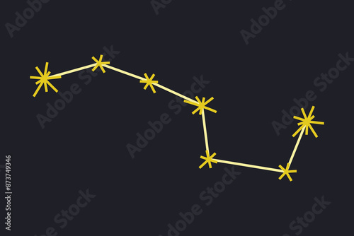 Vector illustration of the Big Dipper constellation in flat cartoon style. Abstract Ursa Major constellation, stars in a whimsical, cosmic design. Icon for astronomy and night sky-themed projects