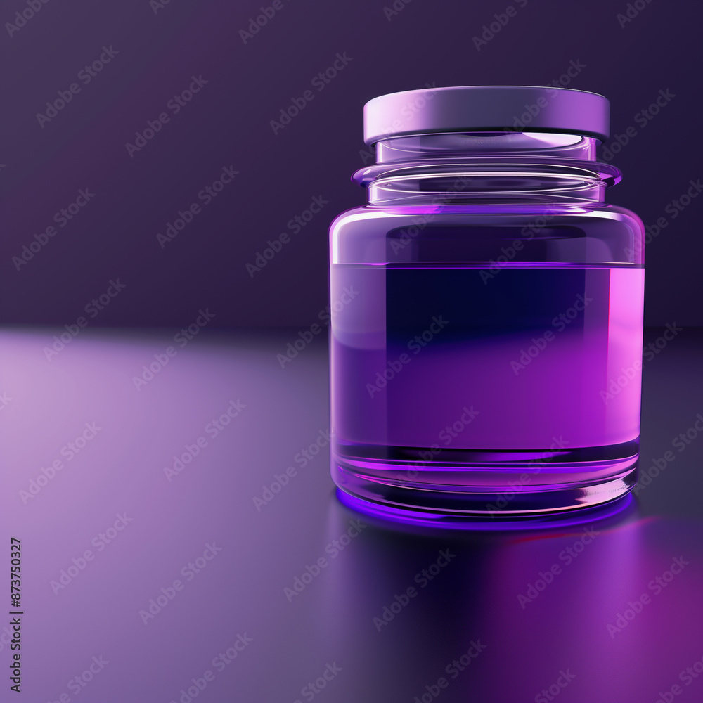 Elegant Glass Jar with Purple Liquid on Dark Background Elegant Glass Jar with Purple Liquid on Dark Background