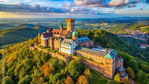 Aerial view of Wartburg Castle in Thuringia, Germany, Wartburg Castle, Thuringia, Germany, UNESCO, world heritage photo