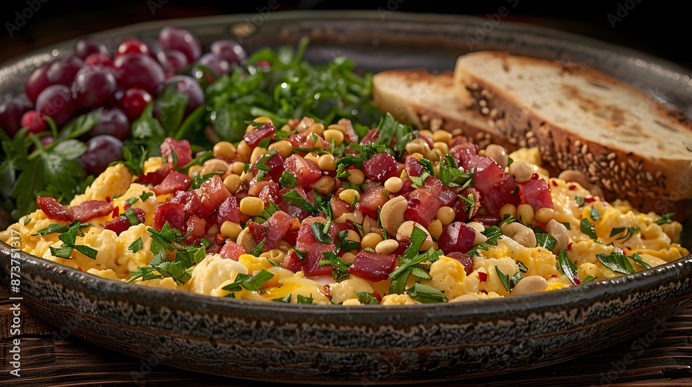 Scrambled Eggs with Bacon, Peas, and Toast Scrambled Eggs with Bacon, Peas, and Toast