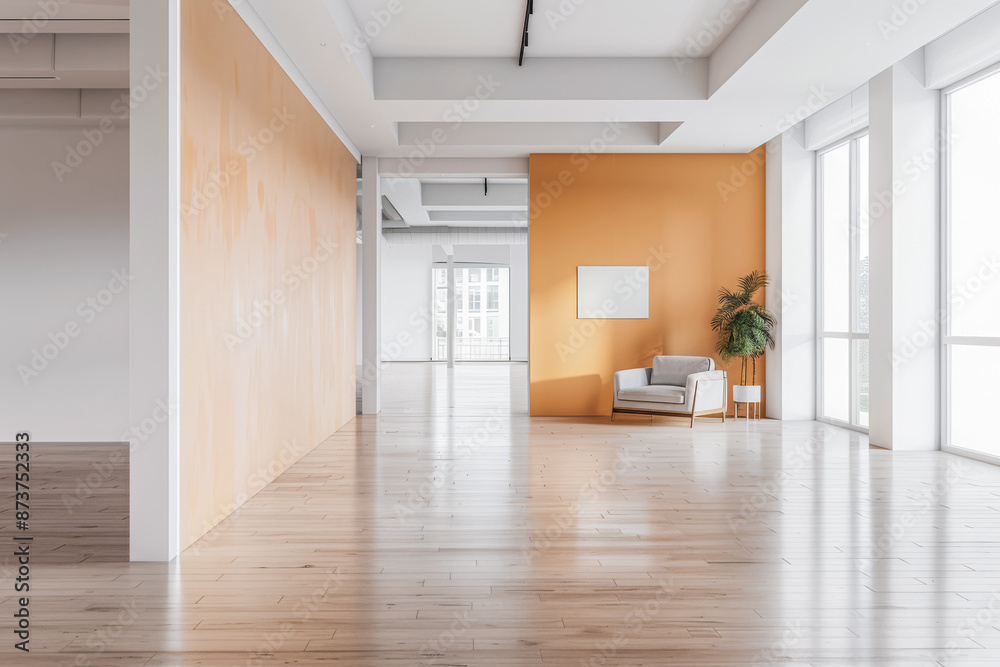 Empty property room in warm and neutral colors with a large window providing natural lighting and minimalist furniture. Real Estate conceptual composition with copy space. Empty property room in warm and neutral colors with a large window providing natural lighting and minimalist furniture. Real Estate conceptual composition with copy space.