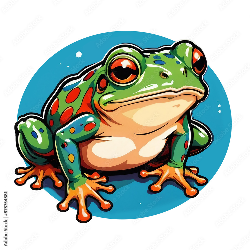 A frog with a green body and red spots on its head A frog with a green body and red spots on its head