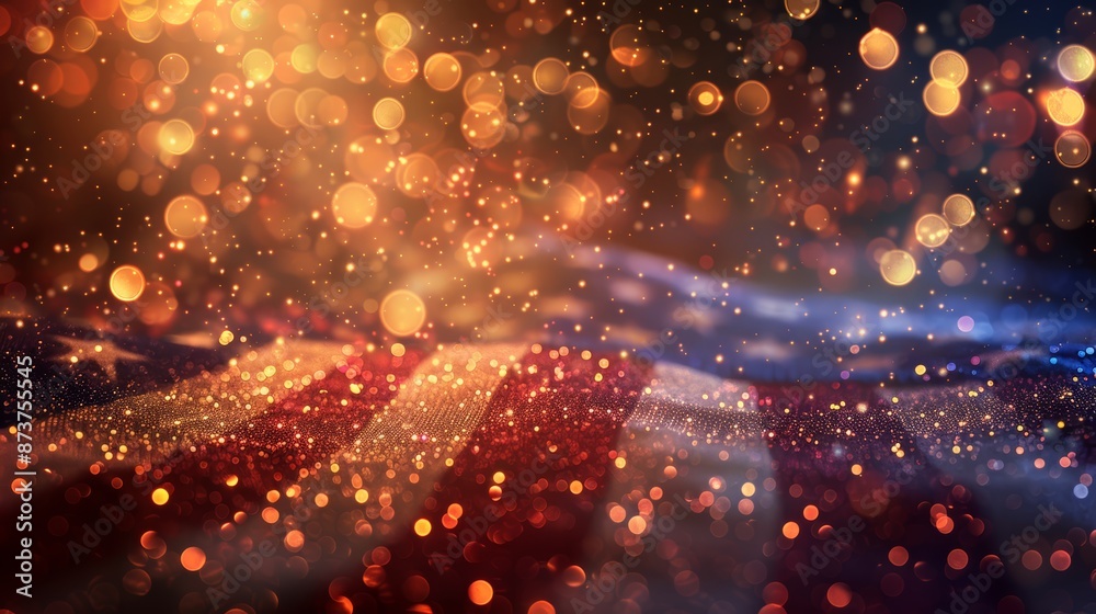 A red, white, and blue American flag with a sparkling bokeh background. Perfect for patriotic celebrations. A red, white, and blue American flag with a sparkling bokeh background. Perfect for patriotic celebrations.
