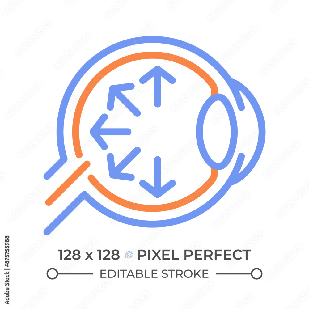 Glaucoma two color line icon. Eye disease. Ophthalmology. Optic nerve disorder. Reading difficulties bicolor outline symbol. Duotone linear pictogram. Isolated illustration. Editable stroke