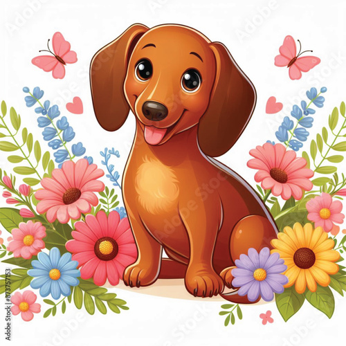 Cute Dachshund Vector Cartoon illustration