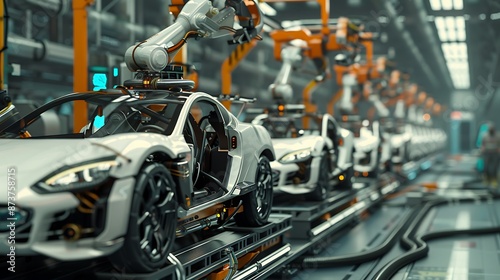 Wallpaper Mural Robotic Arms Assemble Sports Cars on Automated Assembly Line in High-Tech Factory Torontodigital.ca