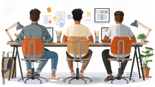 cartoon group of people sitting at a desk in the office