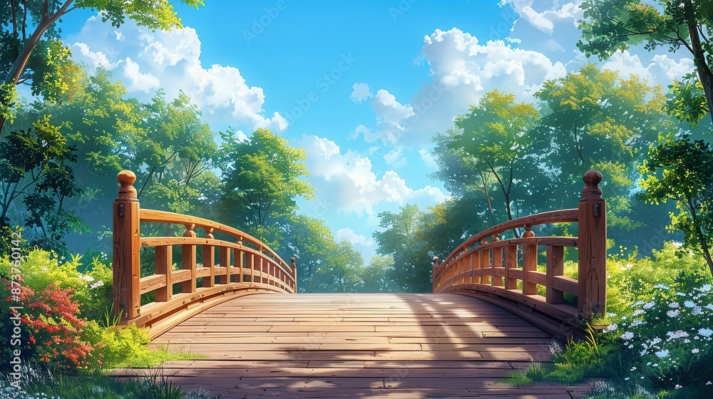 Obraz premium Wooden Bridge Cartoon Scene